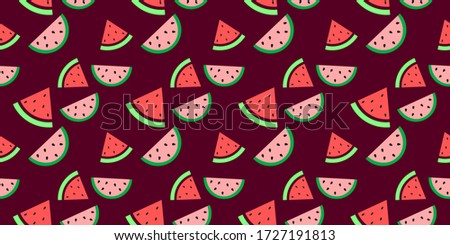 Seamless watermelons pattern. Cute vector with dark background. 