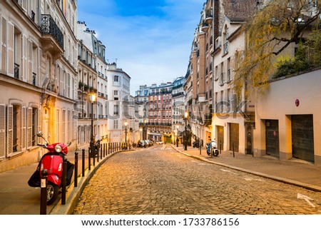 Street on Montmartre in Paris in the morning