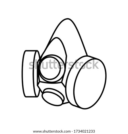 Protective respirator illustration in black and white. Flat silhouette of a respirator.
