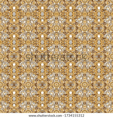 Vintage golden elements in Eastern style. Seamless pattern with gold ornament. Traditional arabic decor on a background. Ornamental lace tracery. Golden ornate illustration for wallpaper.