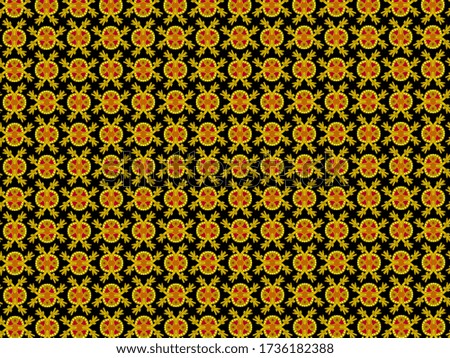 A hand drawing pattern made of orange and yellow on a black background 