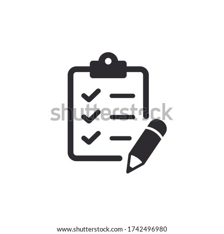 Tasks. Clipboard icon. Task done. Signed approved document icon. Prepare document. Project completed. Fill in the form. Pass the test. Survey. Extra options. Application form. Worksheet sign. Pencil.
