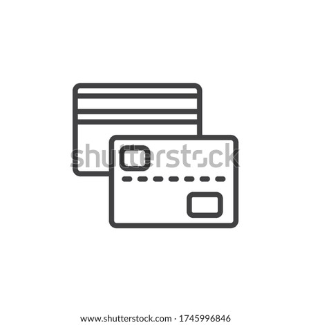 Two credit cards line icon. linear style sign for mobile concept and web design. Bank credit cards outline vector icon. Symbol, logo illustration. Vector graphics