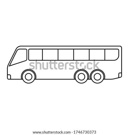 Bus icon. Black contour silhouette. Side view. Vector flat graphic illustration. Isolated object on a white background. Isolate.