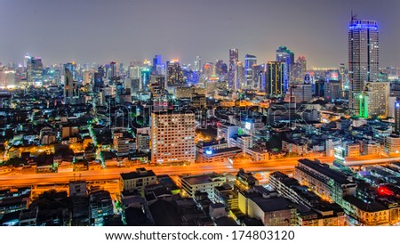 Bangkok cityscape. Traffic on the freeway in the business