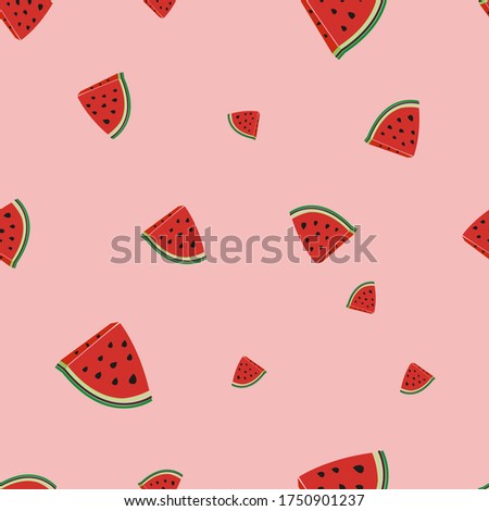 Watermelon and slices simple design pattern for fabric seamless pattern with pink background