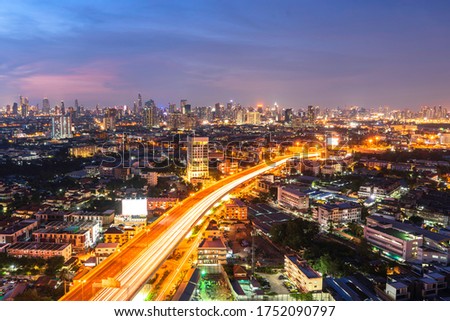 Cityscape view of Bangkok modern office with sunset sky, view from high building, Bangkok is the most populated city in Southeast Asia.Bangkok , Thailand
