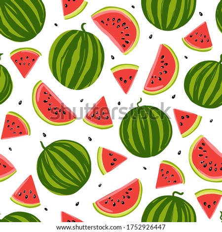 Watermelon seamless pattern. Hand drawn illustration. Summer background. Texture for print, wallpaper, textile.