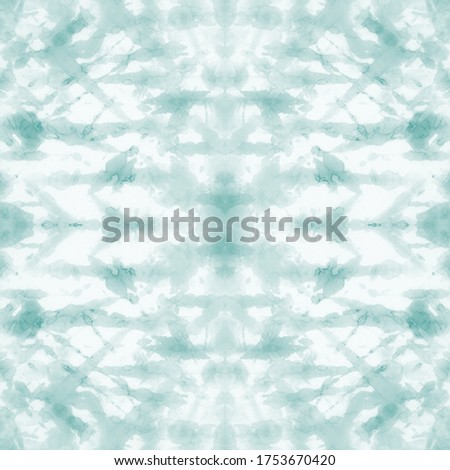 Blurred seamless geometric ornamental mint tie dye pattern on a white background. Watercolor modern batik shawl design. Blurred artistic abstract seamless hand-drawn tie dye pattern.