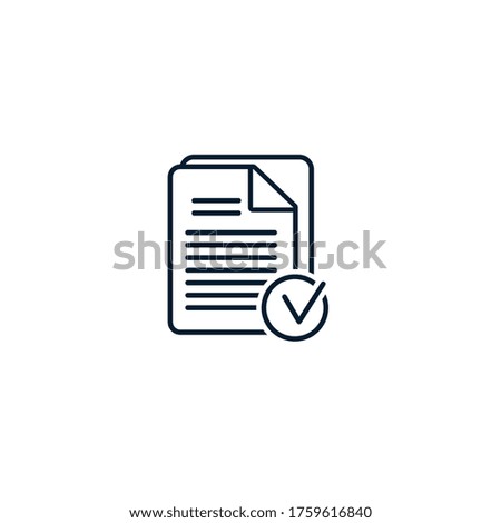 Document and ok sign. Confirmation. Vector icon isolated on white background.