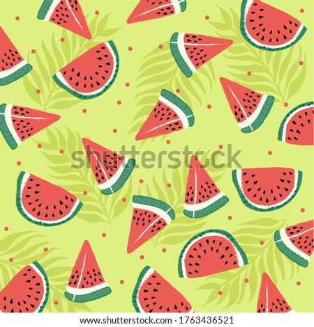 watermelon slices pattern with leaf 