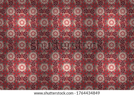 Raster circle beige, pink and red grid and elements. Ornamental vignette for wedding invitations, business card, certificate, logo template. Cute design template.