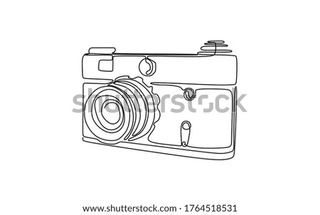 Digital fixed lens camera isolated on white background continuous one line drawing vector illustration