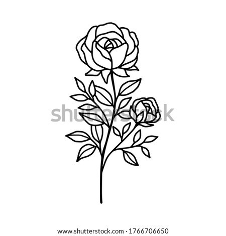 Hand drawn rose flower element. Floral line art for logo, icon, business card, wedding invitation, or decoration