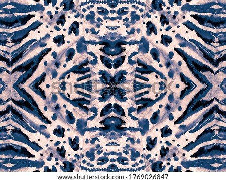 Seamless Leopard. Indigo Exotic Animal Background. Beige Seamless Africa. Aqua Smear Of Paint. Blue Summer Pattern Animal. Retro Skin Background.