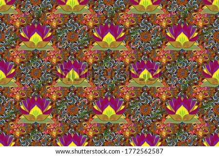 Flat Flower Elements Design. Colour Spring Theme seamless pattern Background. Flower pattern. Raster seamless Beautiful fabric pattern.