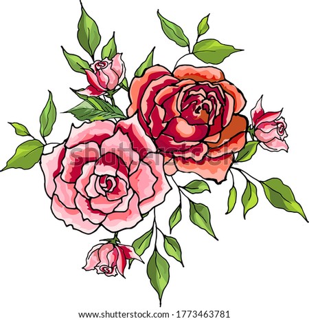 Roses with leaves and buds element design
