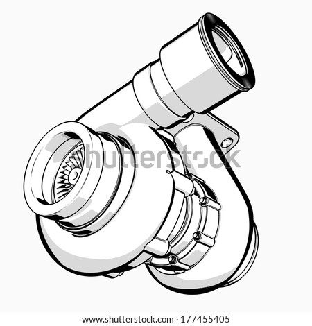 turbocharger. cartoon illustration outline. High resolution 3D 