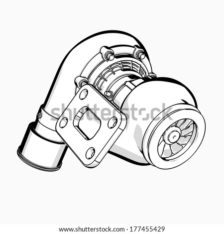 turbocharger. cartoon illustration outline. High resolution 3D 