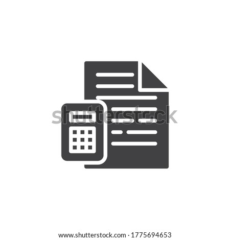 Finance Document and Calculator vector icon. filled flat sign for mobile concept and web design. Financial Accounting glyph icon. Symbol, logo illustration. Vector graphics