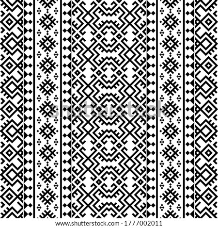 Verical Seamless ethnic pattern. Traditional tribal pattern in black and white color
