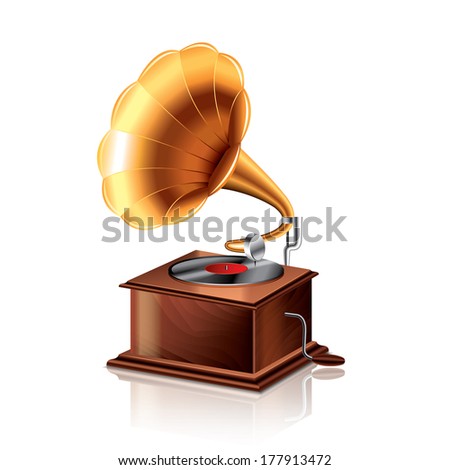 Classic gramophone isolated on white photo-realistic vector illustration