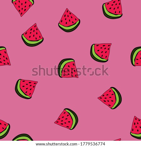 Seamless Vector watermelon on pink  background Pattern. Great for Fabrics, Scrap booking, bullet journal, textiles, blankets, pillows, cover,