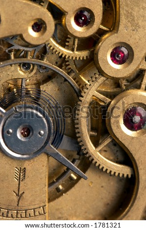Detail inside an antique stopwatch, with real rubies