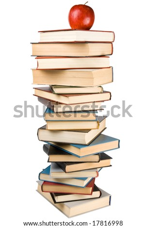Pile of books and apple isolated on a white background.  Concept for 