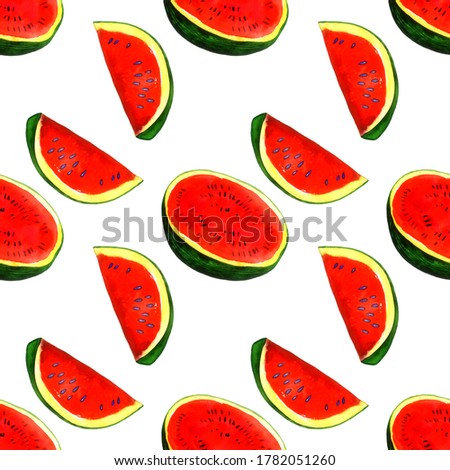 Juicy watermelon pattern. Red sliced watermelon. Seamless pattern on white background.