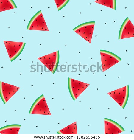 Poster With Watermelons Blue Background With Gradient Mesh, Vector Illustration