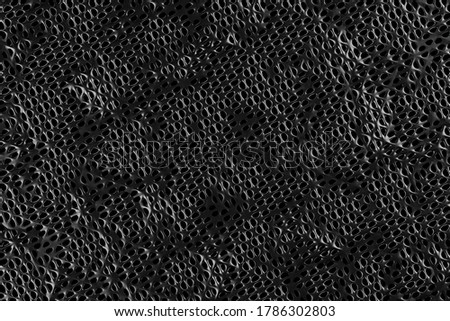The texture of many holes on a black shadow in the dark. The pattern of many a lot of holes. The concepts of abstract background.3D illustration rendering.