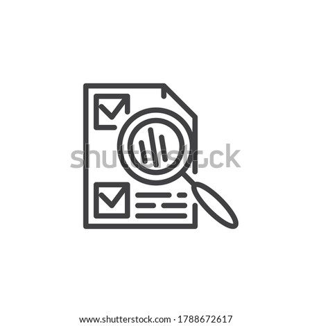 Voting and an election line icon. linear style sign for mobile concept and web design. Ballot page and magnifying glass outline vector icon. Symbol, logo illustration. Vector graphics