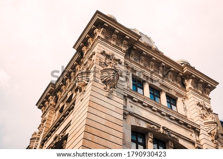 Antique building view in Old Town Bucharest, Romanian