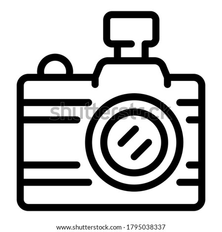 Tourist camera icon. Outline tourist camera vector icon for web design isolated on white background