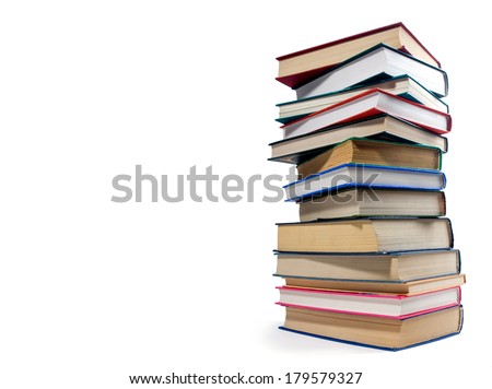 pile books isolated over white background