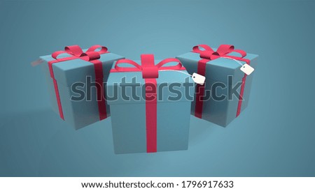 3d rendering Christmas and New Year's Day, blue gift box with red  ribbon on blue background 