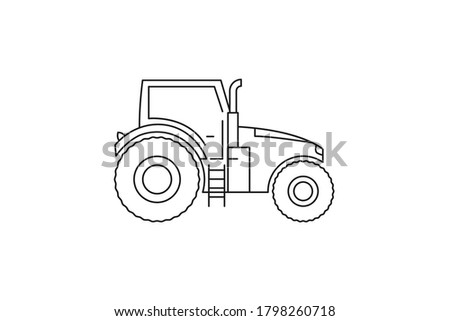 Tractor icon. Black line web sign. Flat style vector illustration isolated on white background.