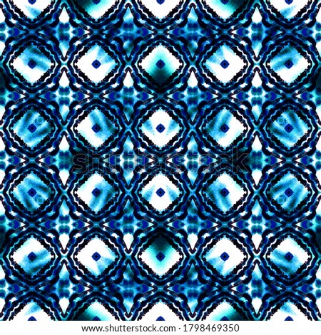 Modern Abstract Medallion. Blue, Cyan, Indigo Carpet. Mediterranean, Majolica Motif. Azulejo, Portuguese Ornament. Folklore Summer Art. Natural Canvas.