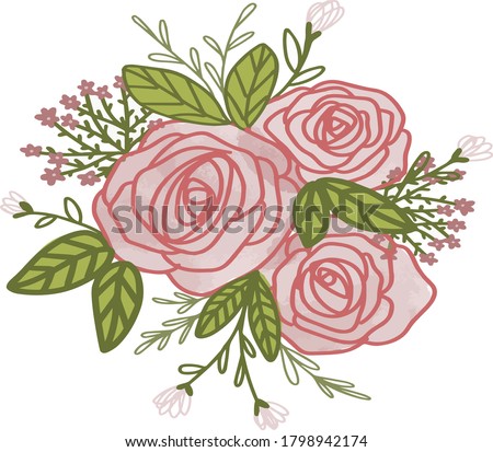 Pink Romantic Roses Bouquet Vector Illustration
