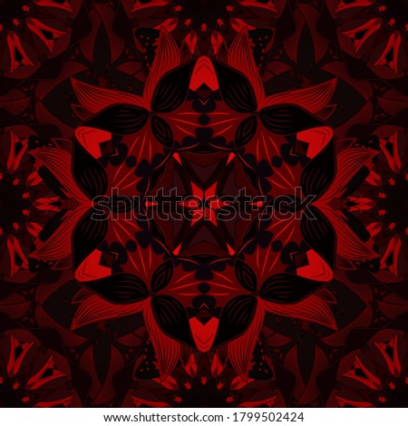 Flower pattern vector, black, red and brown line graphic pattern abstract vector background. Modern stylish texture.