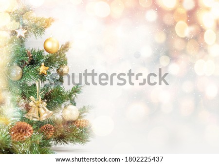 Christmas greeting card with decorated fir tree and copy space for your xmas greetings