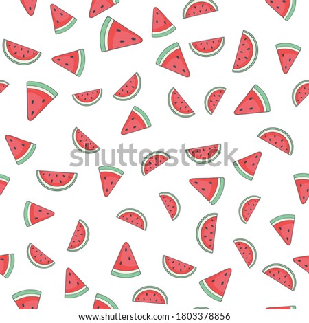 Pattern of sweet juicy pieces watermelon, watermelon slices with seed Vector background, illustration 