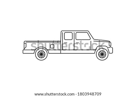 Pickup truck icon. Black line web sign. Flat style vector illustration isolated on white background.
