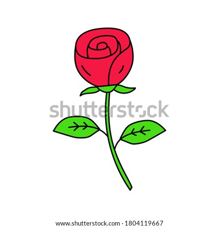 Cute rose flower cartoon illustration in colorful hand drawn style isolated on white background 