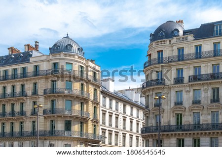 Paris, typical facades and street, beautiful buildings in Montmartre