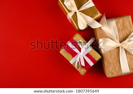 Festive gift boxes collection with bows for mock up template design. 