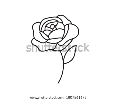 Vector isolated cute small tiny rose doodle outline sketch. Colorless graphic one line rose simple minimal drawing.