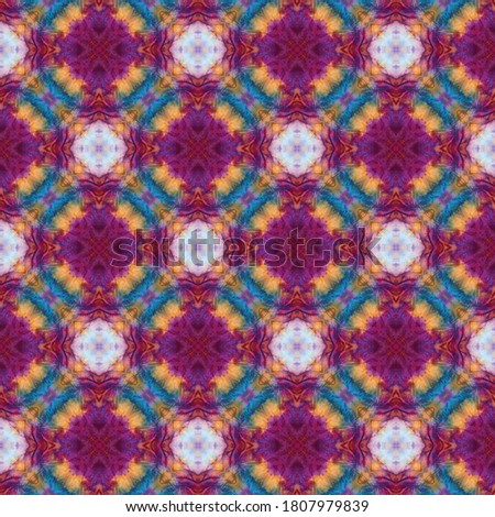 violet, purple, orange and blue watercolor kaleidoscopic seamless pattern for textile, surface, fashion, interior design. acrylic gouache pattern background. geometrical design textile