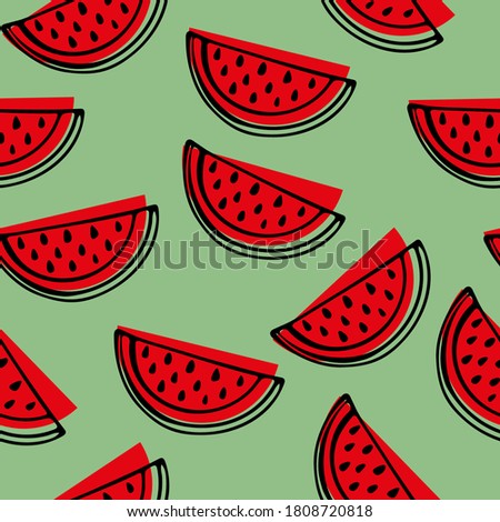 Beautiful pattern with watermelons. Vector illustration. Seamless picture on a bright background.